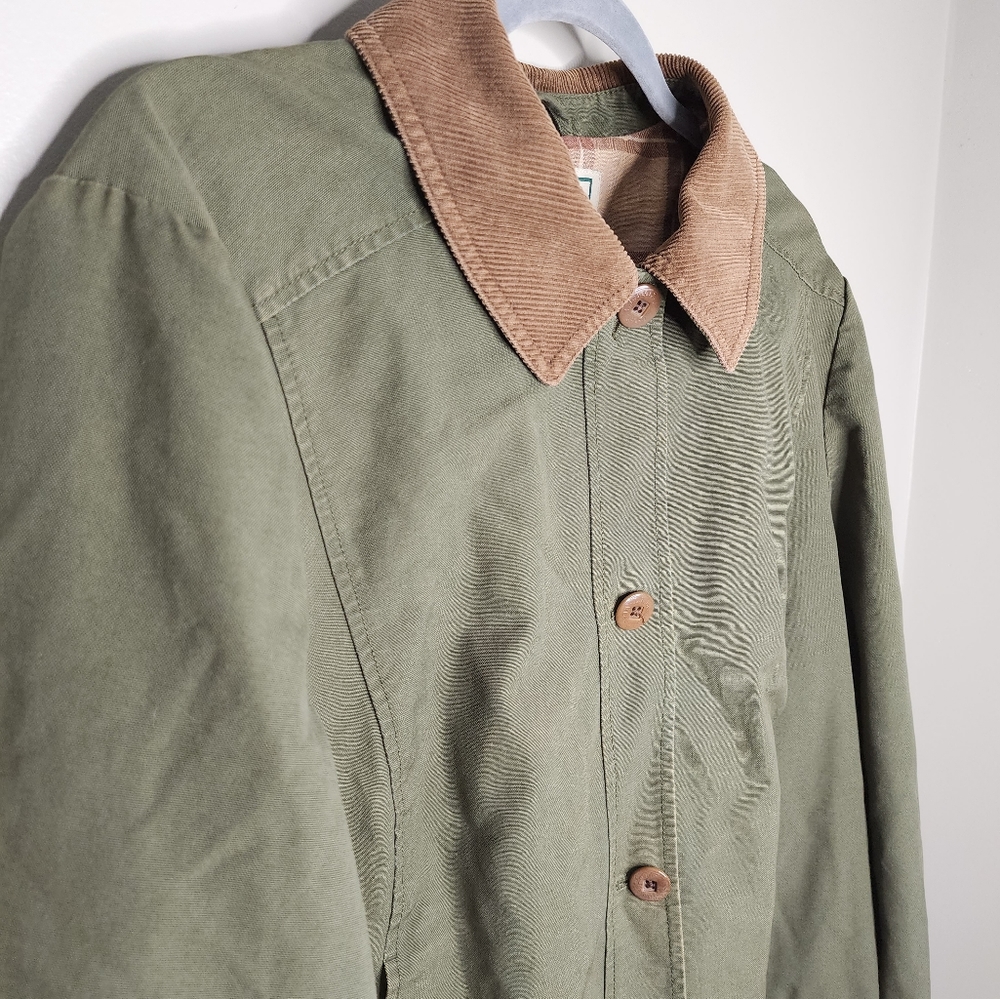 L.L. Bean Olive Utility Jacket with Tan Corduroy Collar - Picture 2 of 6